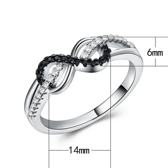 🍁 925 Silver Plated Exquisite Eternity Black White CZ Ring, GPMB1463-7 - Picture 5 of 7